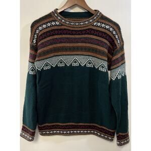 Alpaca Blend Fair Isle Sweater Small Green Andean Knit Vintage Preppy Earthy